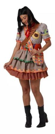 Imagem de Vestido Maria Bonita Sertão Bege Adulto Festa Junina