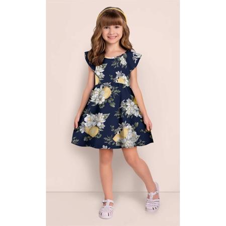 Vestido em cotton cor marinho com brilho e estampa com glitter - Moda  casual e sleepwear para crianças de 0 a 16 anos