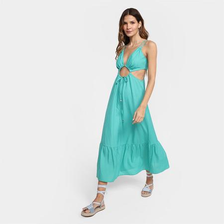 Vestido Mercatto Midi Recorte Frontal Decote V Vestido Feminino
