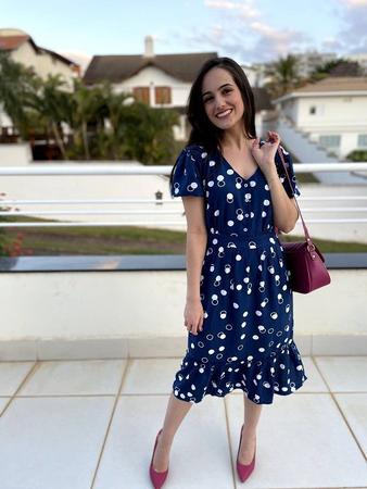 Vestido poa sale azul e branco