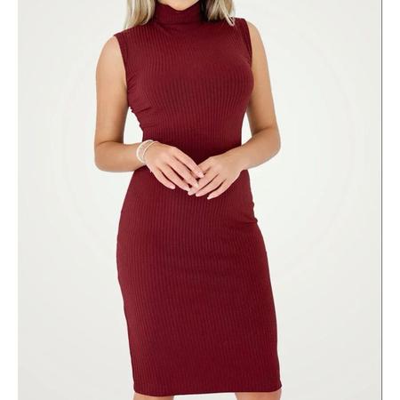 Imagem de Vestido midi canelado gola alta cavado sem bojo feminino moda