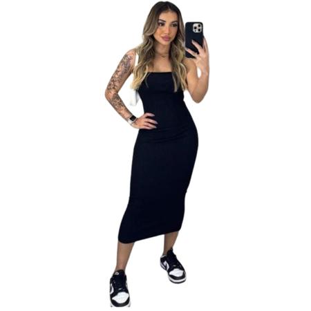Vestido Midi Coladinho Tubinho Tecido Grosso Malha Canelada - Bella net Imagem de Vestido Midi Coladinho Tubinho Tecido Grosso Malha Canelada