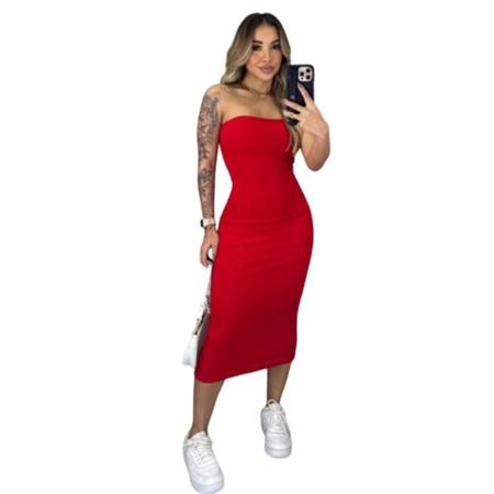 Vestido Midi Coladinho Tubinho Tecido Grosso Malha Canelada - Bella net Imagem de Vestido Midi Coladinho Tubinho Tecido Grosso Malha Canelada