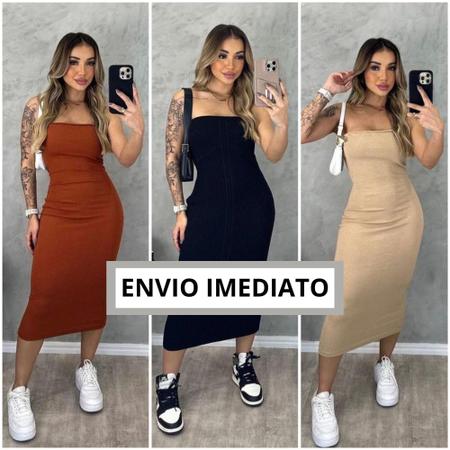Vestido Midi Coladinho Tubinho Tecido Grosso Malha Canelada - Bella net Imagem de Vestido Midi Coladinho Tubinho Tecido Grosso Malha Canelada