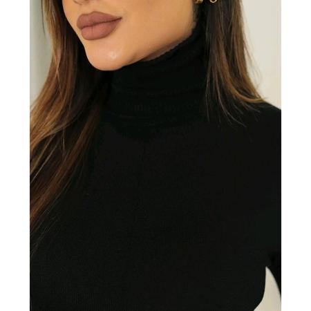 Vestido midi com fenda manga longa gola alta canelado tend ncia