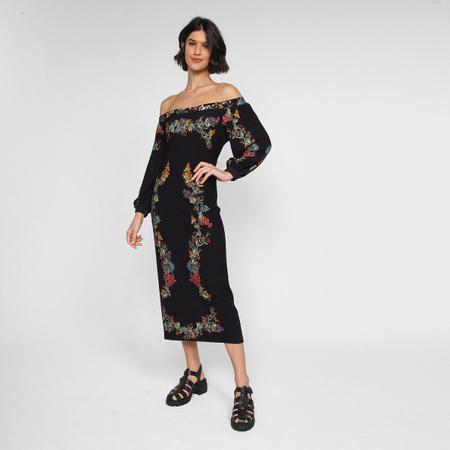Vestido midi floral manga cheap longa