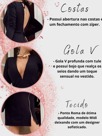 Imagem de Vestido Midi manga longa decote com tule elegante para festa moda fashion