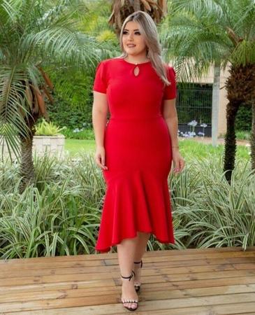 Imagem de Vestido Midi Plus Size Botão Na Gola Moda Evangélica Feminina