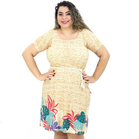 Vestido Midi Floral Plus Size Manga Curta em Viscolycra