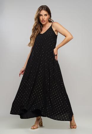 Imagem de Vestido Midi Viscose Com Lurex Com Amarração Preto Salvatore Fashion