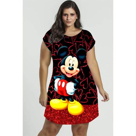 Imagem de Vestido Minie e Mickey Plus Size Carinhas Preto