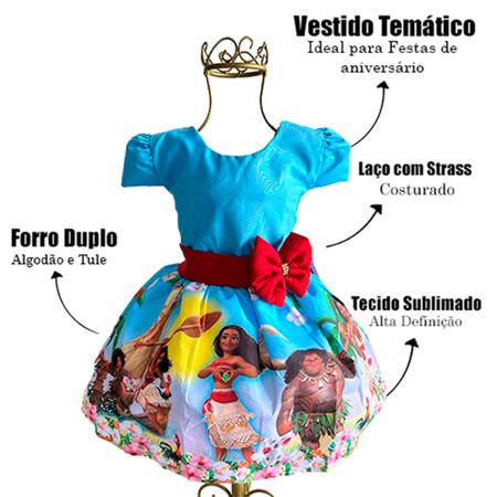 Vestido Moana Azul Luxo Temático Infantil Festa - IS STORE