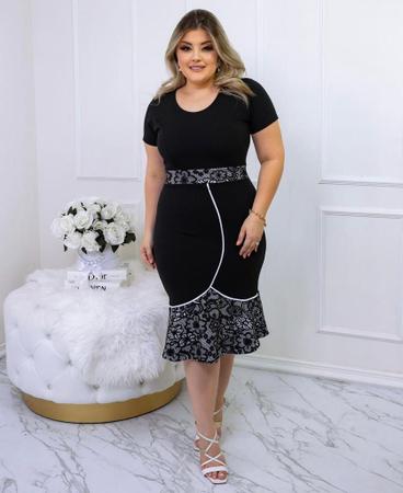 Vestido Moda Feminina Plus Size Babado Casamento Congressos Social