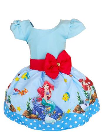 Vestido Roupa Festa Fantasia Infantil Tematico Sereia Ariel