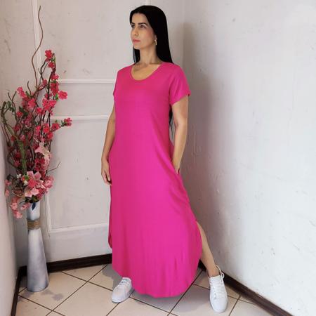 Imagem de Vestido Plus Size Camisetão Longo Maxi Soltinho Pink