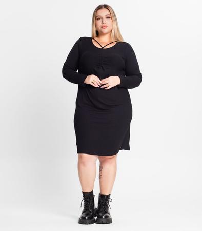 Vestido Plus Size Em Ribana Canelada Secret Glam Preto Imagem de Vestido Plus Size Em Ribana Canelada Secret Glam Preto