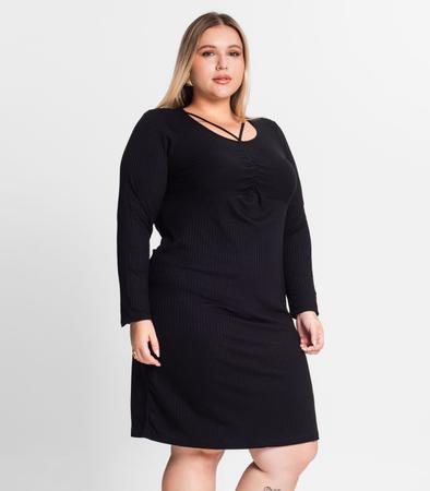 Vestido Plus Size Em Ribana Canelada Secret Glam Preto Imagem de Vestido Plus Size Em Ribana Canelada Secret Glam Preto