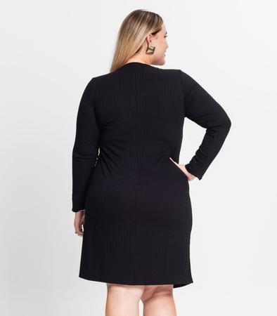Vestido Plus Size Em Ribana Canelada Secret Glam Preto Imagem de Vestido Plus Size Em Ribana Canelada Secret Glam Preto