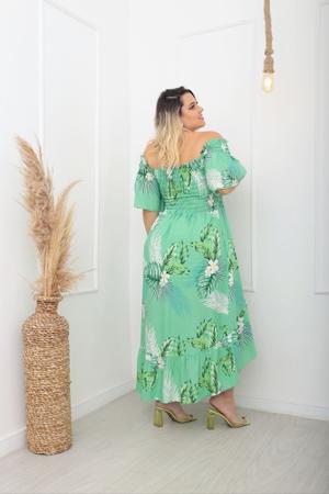 Imagem de Vestido Plus Size Estilo Ciganinha Com Lastex No Busto Estampa Verão Tendência Eva