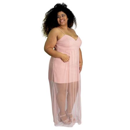 Vestido Plus Size Longo Com Tule e Brilho 317 - Hot Pink - Vestido