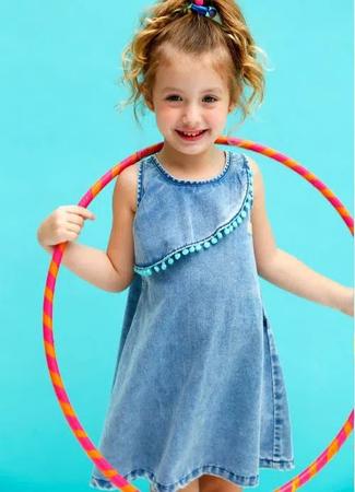 Vestido Prainha Jeans Alphabeto Vestido Infantil Magazine Luiza