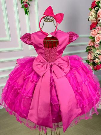 Vestido Princesa Belli Barbie Paete Pink e Dourado - Roupa