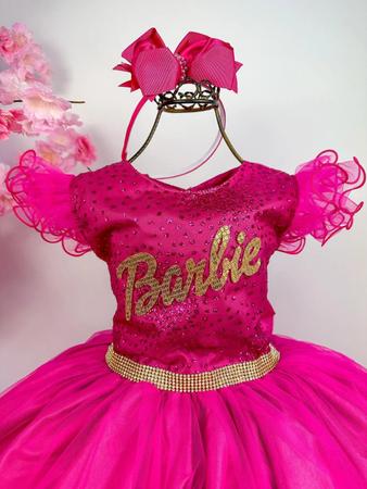 Vestido Princesa Belli Tematico Barbie Pink Babado - Roupa