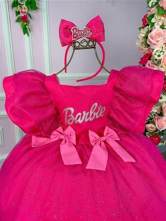 Vestido Barbie Girl Rosa Com Babado Menina Infantil