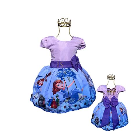 Vestido Princesinha Sofia Luxo Temático Infantil Festa Bufante