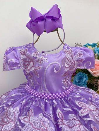 Vestido Infantil Princesa Sofia Com Tiara Coroa Lilás Luxo - Tio