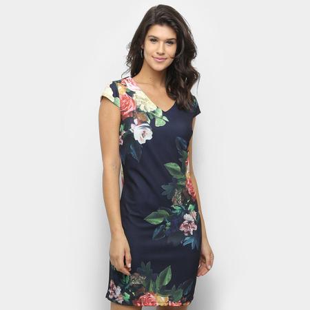 Vestido Sofia Fachion Curto Manga Copinho Gola V Floral SOFIA