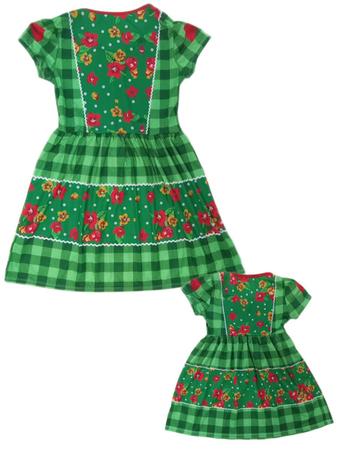 Imagem de Vestido Tal Mãe Tal Filha Temático Estampado Festa Junina Verde