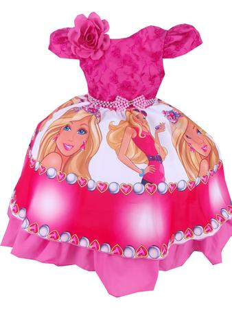 Vestido Infantil Barbie Luxuoso Festa Temática, Aniversário