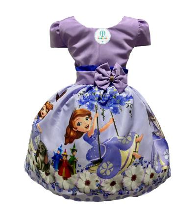 Vestido Infantil Temático Neoprene Princesa Sofia Rosa 1 ano