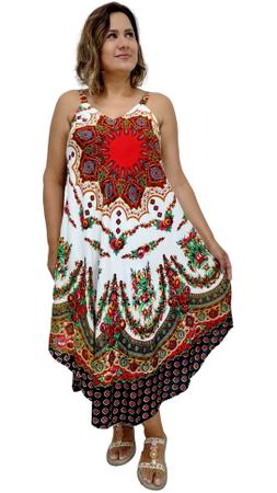 Imagem de Vestido Trapézio Indiano Alça Estampado Floral Mandala 8603