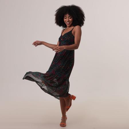 Vestido Tule Sem Manga Preto Estampa Floral Love Trend Vestido