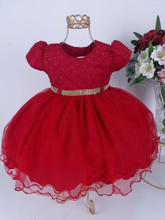 Vestido Vermelho De Beb Com Saiote E Faixinha Com La o Rec m