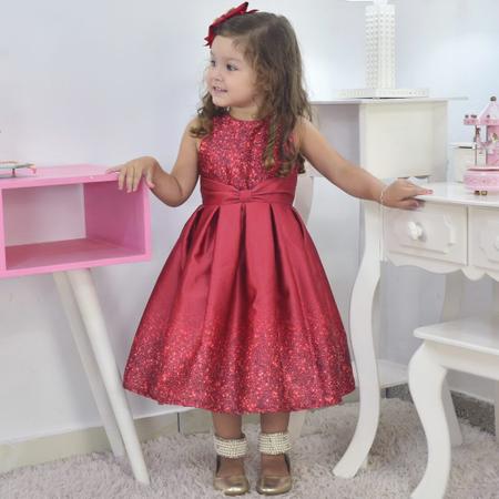 Vestido Vermelho Infantil Com Efeito Glitter Bolero Casamento