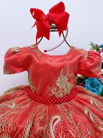 Vestido realeza vermelho e deals dourado