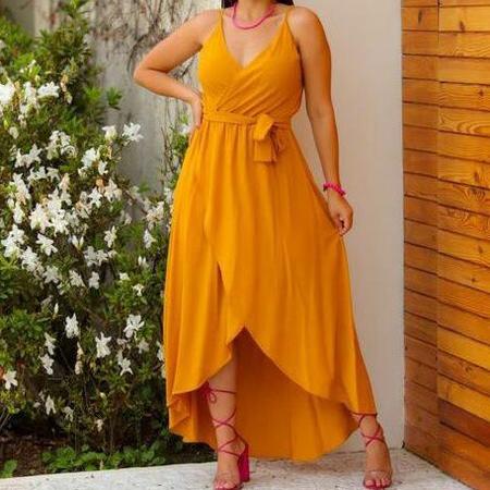 Vestido viscolinho feminino al a fina fenda na frente Fil Modas