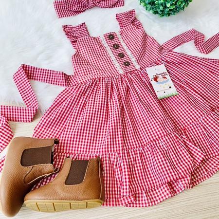 Vestido Xadrez Rosa Fazendinha + faixinha de cabelo (Não acompanha calçado)  - JOANINHA BABY