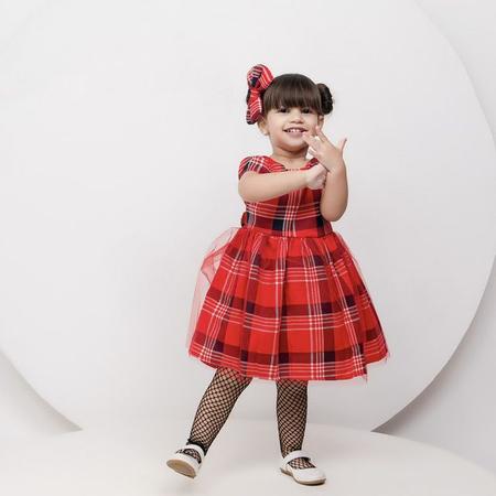 Vestido Xadrez Vermelho Tule Lili + Faixinha de cabelo - JOANINHA BABY