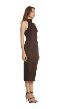 Imagem de Vestido Zinco Midi Gola Alta Abertura Lateral Dourado