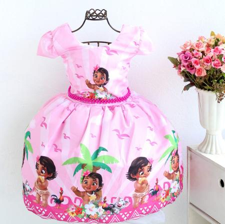 Vestido Infantil Tema Moana Baby Festa Roupa Luxo Promoção