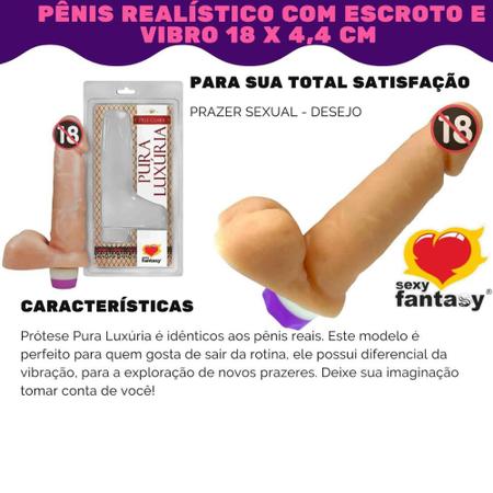 Imagem de Vibrador Feminino Prótese Estimulador Ponto G Realístico Com Escroto E Vibro 16x3,5 Cm - Sexy Fantasy  Sex Shop Produtos Adulto