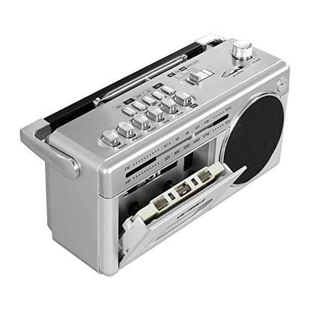 Imagem de Victrola Caixa Bluetooth Prata com Cassette e Rádio AM/FM