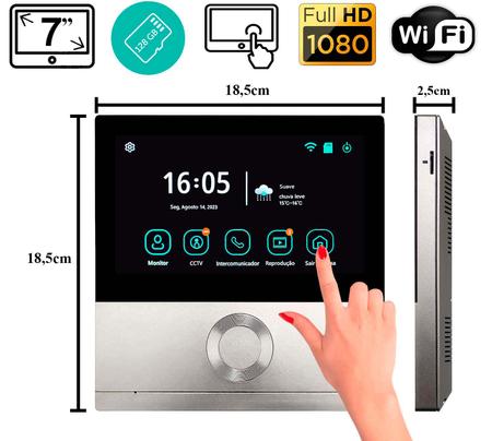 Imagem de Vídeo Porteiro Inteligente App Celular Interfone Sem Fio Câmera Full Hd E Monitor Touch 7 polegadas - Destrava Portão