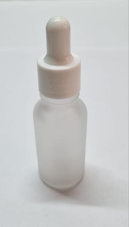 Imagem de Vidro Transparente Fosco-20ml (40 peças)-c/ tampa branca s/ lacre, bulbo branco e pipeta conta gota
