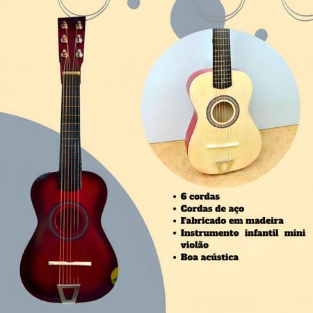 Imagem de Violão De Madeira Infatil 6 Cordas Acustico Criança Iniciante