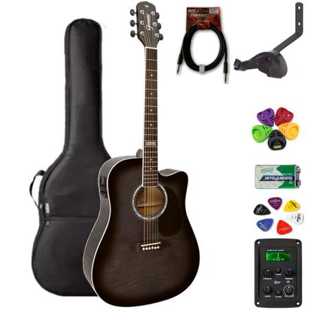 Imagem de Violão Giannini Folk Aço GF1D Translucent Black + KIT3PL